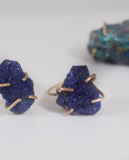 blue azurite raw gemstone ring