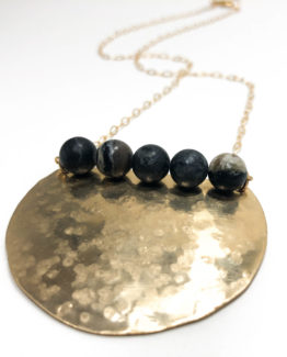 Moon Phase Crescent Necklace in 14K Gold Fill with Black Stone 4