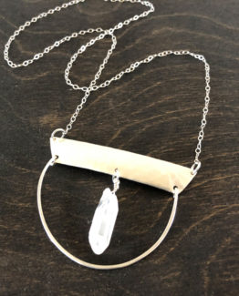 U Shape Pendant with Clear Quartz Crystal in Sterling Silver 2