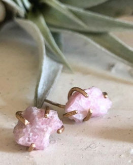 raw gemstone pink tourmaline mineral earrings